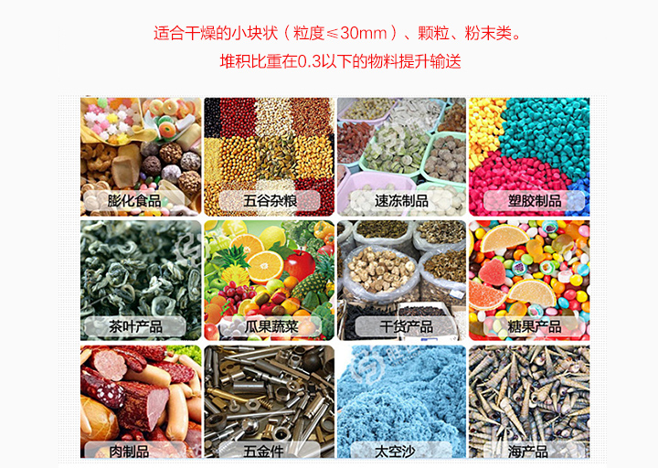 適合垂直提升粉末、顆粒及小塊狀物料